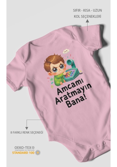 Morivokids Amcamı Aratmayın Bana Kısa Kollu Bebek Body %100 Pamuk Koyu Pembe