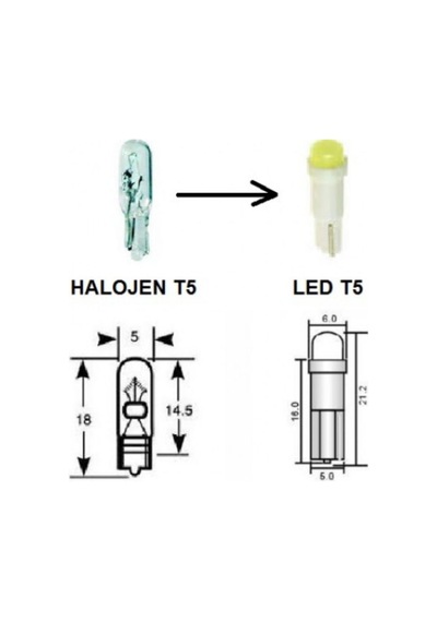 Megamarket06 T5 Led Oto Kilometre Kadran Ampulü Mavi 10 Adet