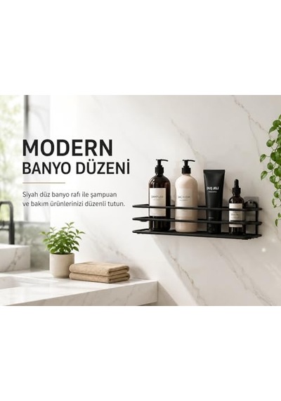 Ayrex Alper Banyo Yapışkanlı Siyah 2 Adet Tek Katlı Düz Şampuanlık Tş01, Delmeye Son, Matkap Vida Yok Genel