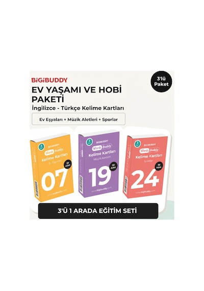 Bigibuddy WordsBuddy Çocuklar İçin Türkçe İngilizce Ev Yaşamı ve Hobi Paketi 90 Kart 3'lü Set (Cihaz Hariç)