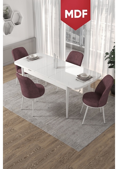 Canisa Kor Serisi MDF 70x114 Açılabilir Mutfak Masası Takımı Beyaz Masa 4 Gül Kurusu Sandalye Gülkurusu Canisa Kor Serisi MDF 70x114 Açılabilir Mutfak Masası Takımı Beyaz Masa 4 Gül Kurusu Sandalye Gülkurusu