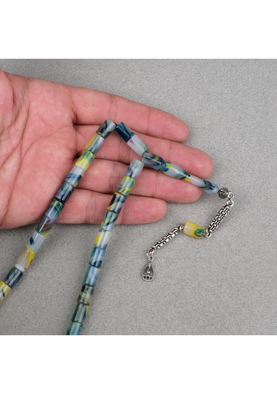 Arizona Katalin Alpaka Püskül Kesme Kesim 7x10mm Tesbih- Yeşil Beyaz