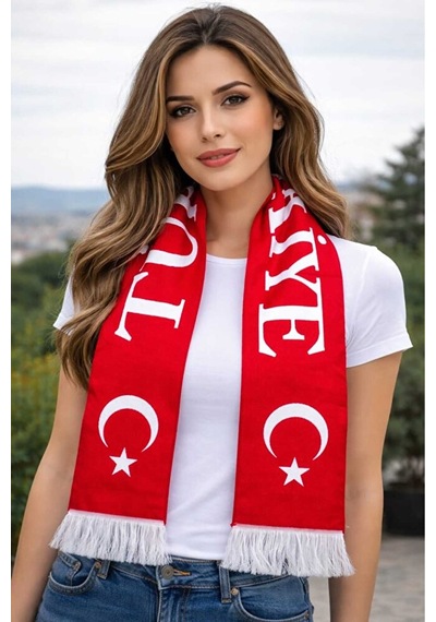 Türk Bayraklı Dokuma Atkı Kırmızı