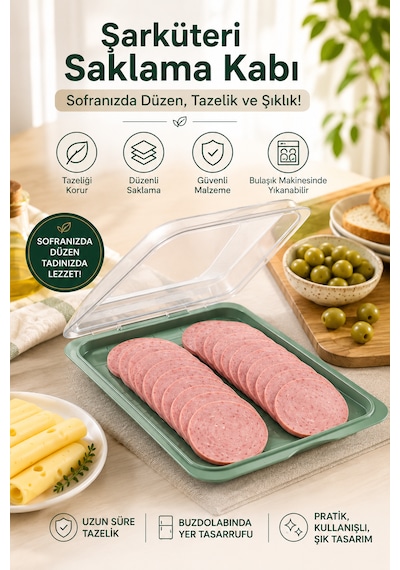 Şarküteri Saklama Kabı Sunumluk Peynir, Salam, Sucuk Ve Kahvaltılıklar İçin Düzenli & Pratik Mutfak Plastik Buzdolabı Saklama Kutusu Çok Renkli
