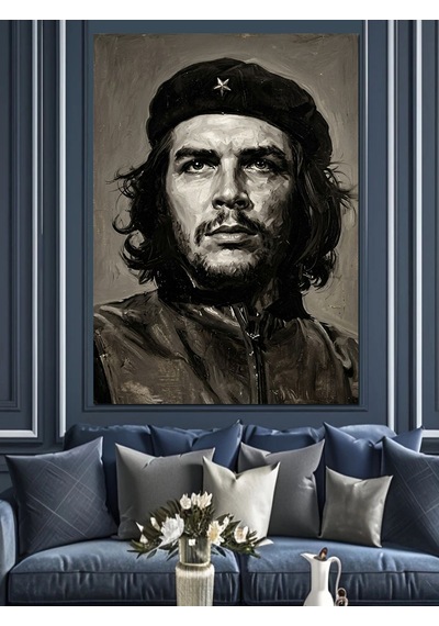 Che Guevara Klasik Siyah Beyaz Dekoratif Kanvas - Mdf Ahşap Tablo