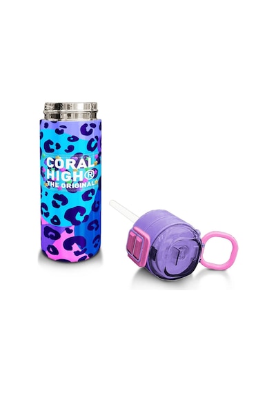 Coral High Kids Mor Leopar Desenli Pipetli Ve Direkt İçim Çelik Termos 500 Ml 31846 Mor - Mavi