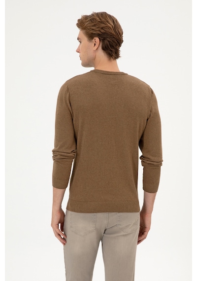 U.S. Polo Assn. Erkek Slim Fit Bisiklet Yaka Haki Melanj Basic Kazak 50313713-VR125