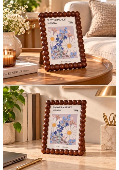 Atbyhome Akasya Ahşap Boncuk Çerçeve 15x20 Cm - Top Boncuklu Masa Üstü Fotoğraf Çerçevesi Ve Sanat Tablosu