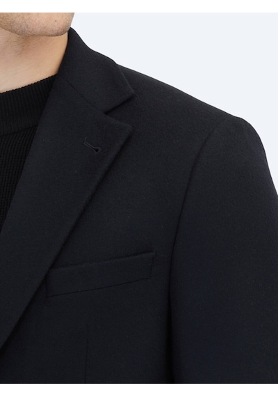 Siyah Düz Modern Fit Yün Karışımlı Ceket Siyah