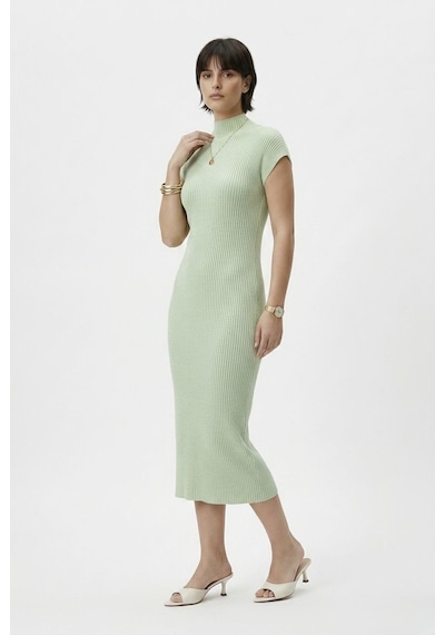 Neden Tekstil Modern Fit Sıfır Kol Yarım Balıkçı Yaka Triko Elbise - Su Yeşili