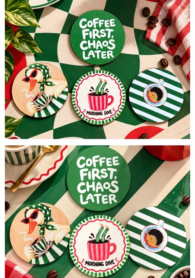 Coffee First Kahve Temalı 4 Lü Bardak Altlığı Set 9 Cm, 3 Mm Ahşap Mdf, Dijital Baskı - 926984089 Diğer