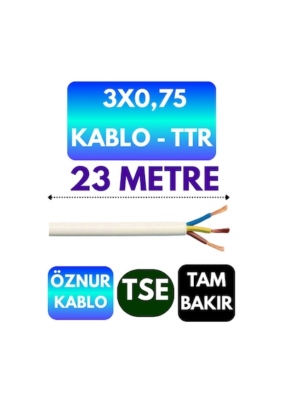 Öznur 3x0,75 Ttr Kablo Beyaz Metre Seçenekli - 23 Metre