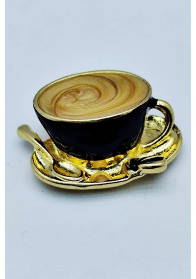 Kahve Fincanı Broş - Retro Tasarım Latte Cup Brooch Kahveseverlere Hediye Aksesuar Kahverengi