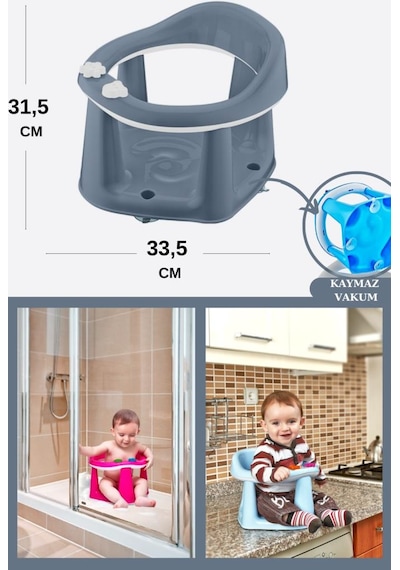 Flosoft Vakumlu Bebek Banyo & Mama Oturağı + Silicolife 2 Adet Silikon Mama Kaşığı Hediye Mavi
