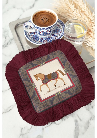 At Desenli Lüks Saçaklı Sunum Peçetesi - Klasik Equestrian Bohem Bordo Bardak Altlığı Servis Mendili Metalik Toprak Kum At Desenli Lüks Saçaklı Sunum Peçetesi - Klasik Equestrian Bohem Bordo Bardak Altlığı Servis Mendili Metalik Toprak Kum
