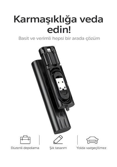 7 İn 1 Çok İşlevli Type-c Usb Micro Lightning Dönüştürücü Seyahat Seti Apple Uyumlu iPhone Android Pc Siyah