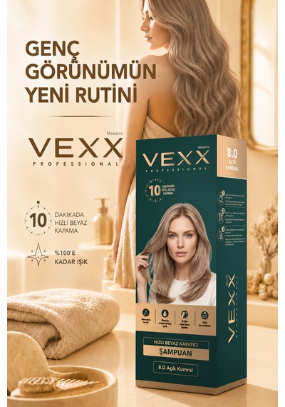 Vexx Professional Beyaz Kapatıcı Pratik Boya Şampuan Açık Kumral 8.0 Amonyaksız Formül 300 Ml.