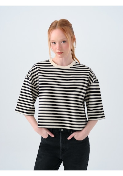 Loose Crop Kadın Tshirt K.kol Siyah