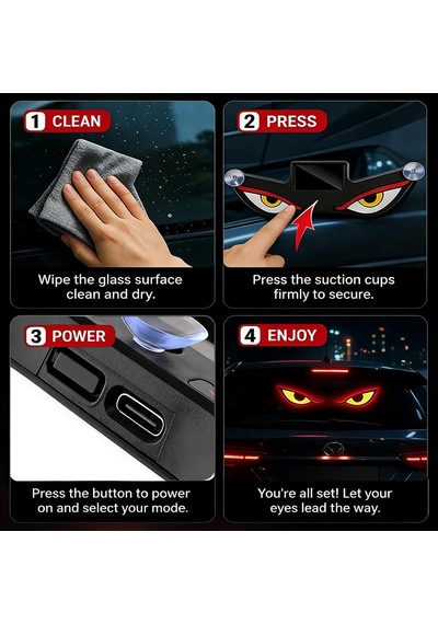 Vantuzlu Solar Güneş Enerjili Ve Şarj Edilebilir Devil Eyes Araç Işıkları Ön/arka/yan Cam İçin Usb Bağlantılı Led Işıkları Kırmızı-sarı