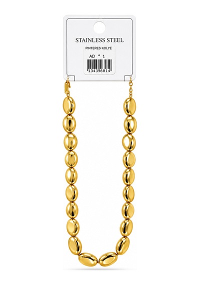 Bilfa Kadın Gold Paslanmaz Çelik Pinterest Oval Baklalı Şık Kolye Altın