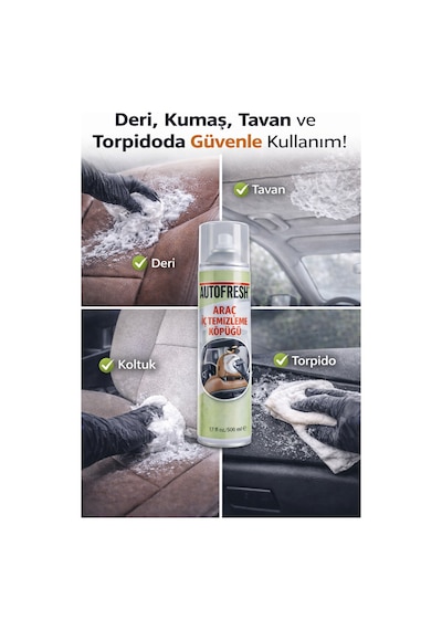 Autofresh Araç İç Temizleyici Köpük Sprey 500 Ml Oto Koltuk, Tavan, Döşeme Ve Torpido Temizleme Köpüğü