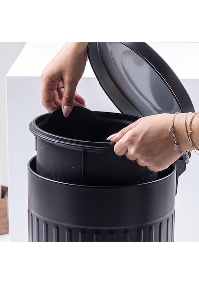 16 Litre Vintage Metal Çıkarılabilir Kovalı Çöp Kovası Siyah