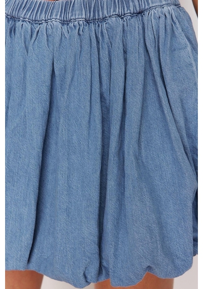 Ersefa Moda Denim Düz Desen Günlük Mini Boy More Sustainable Pileli Yüks Mavi