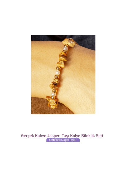 Sertifikalı İncili Kahverengi Jasper Taşlı Doğal Taş Kolye Bilekl Çok Renkli