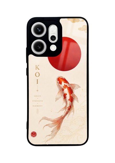 Oppo Reno 14 Minimal Koi Grace Tasarımlı Glossy Telefon Kılıfı Krem