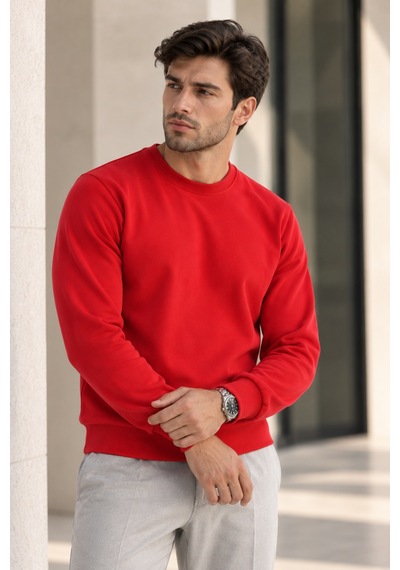Polo State Erkek 2 Li Set Bisiklet Yaka Basic Sweatshirt Kırmızı & Lacivert