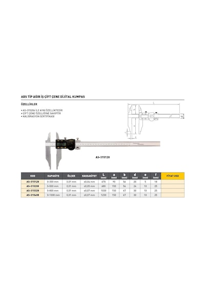 Fett 0-300mm Asimeto Abs Tip Ağır İş Çift Çene Dijital Kumpas As-315128