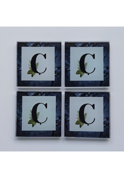 Decorita Cam Bardak Altlığı Harfli Tasarım Ç Harfi 4'lü Takım 10 x 10 CM Çok Renkli