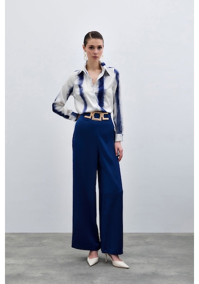 Sateen Desenli Klasik Gömlek - Saks Mavisi -136005 Saks Mavisi