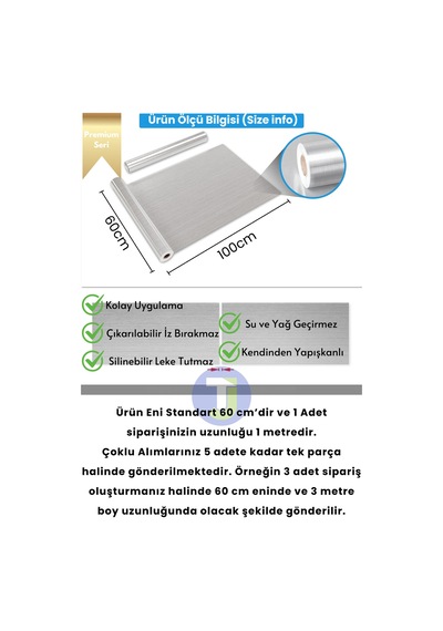 Technojet Kendinden Yapışkanlı Metalik Folyo Mutfak Banyo Tezgah Duvar Dolap Masa Kaplama 60cmx300cm Silver