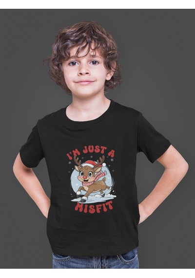 Bumeta I M Just A Misfit Yılbaşı Geyik Christmas Çocuk Tişört T-shirt Siyah