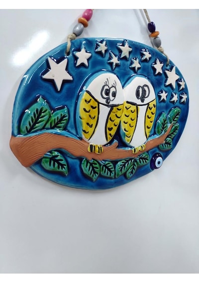 Seramik Aşık Baykuşlar Nazarlık Dekor Ve Duvar Süsü 33X23 Cm