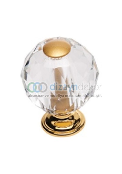 Kristal Cam Düğme Kulp 40 Mm. Altın Lüx
