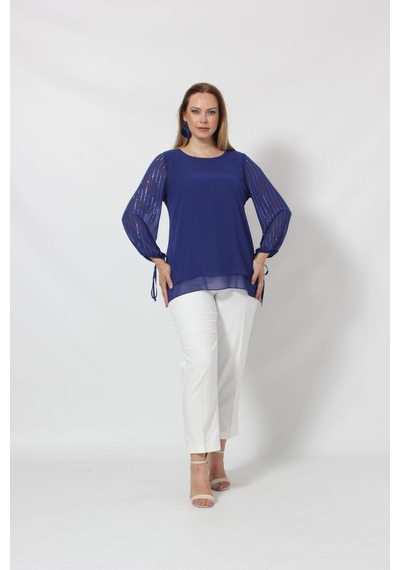 Moda Berray 3243 Kolu Taş Baskılı Şık Bluz Saks 001