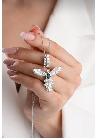 Çekirdekjewelry 925 Ayar Gümüş Rodyum Kaplama Zümrüdüanka Kolye Gri