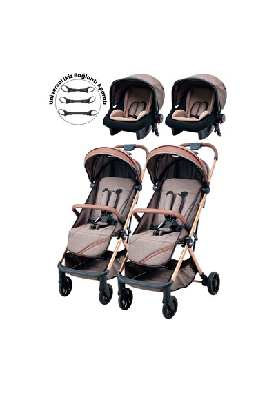 Joell Kabin Boy Ayrılıp Birleşebilen Travel Sistem İkiz Bebek Arabası