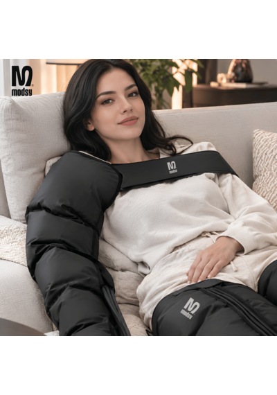 Modsy Kompresyon Lenf Drenaj Masaj Aleti - 3 Mod 10 Seviye, Giyilebilir, 5 Odacıklı, Hava Basınçlı Masaj Cihazı Siyah