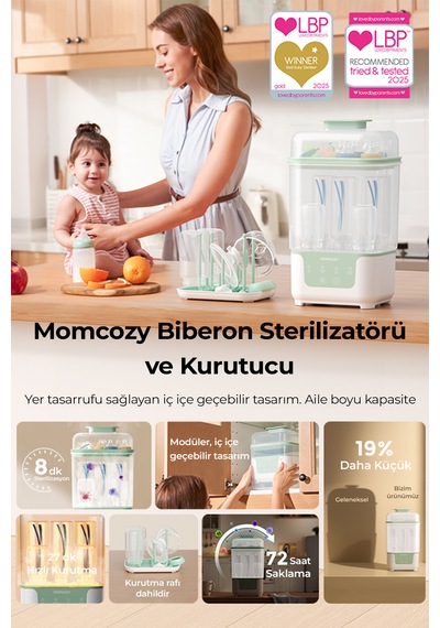 Momcozy Biberon Kurutucu Ve Sterilizatörü İç İçe Geçen 4 Ü 1 Arada Kompakt Ve Modüler