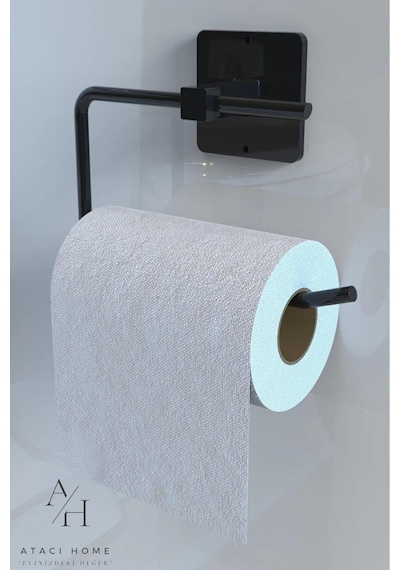 Atacı 6'lı Fön Makinesi Askısı Havluluk Wc/tuvalet Kağıtlık Rulo Havluluk Şampuanlık Banyo Mutfak Seti Siyah
