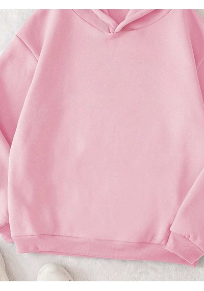 Growth Keep Calm Sweatshirt - Pembe Baskılı Oversize Kalın Kışlık Kapüşonlu Pembe