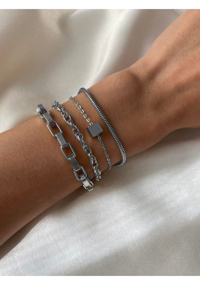 X-Lady Accessories Gümüş Kombin Kalp Kolye Yıldız Kolye Çivi Bileklik Gümüş