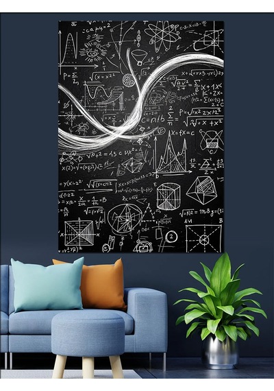Kara Tahta Matematik Formülleri Dekoratif Kanvas - Mdf Ahşap Tablo