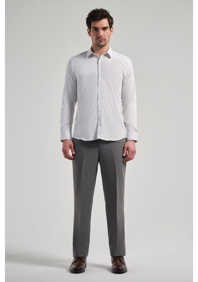 İmza Beyaz Uzun Kol Desen Yarım İtalyan Yaka Cepsiz Esnek Classic Slim Fit Gömlek 1004245218 Beyaz