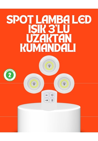 Kablosuz 3 Lü Spot Led Lamba Seti Uzaktan Kumandalı Enerji Tasarruflu Aydınlatma Çok Renkli