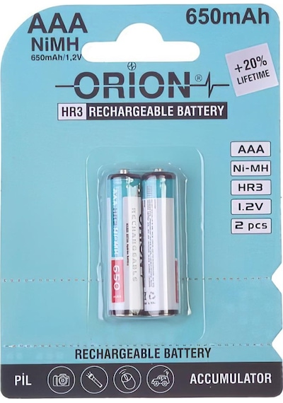 Orion 650 mAh 1.2 V AAA Ni-MH Şarj Edilebilir İnce Kalem Pil 2'li