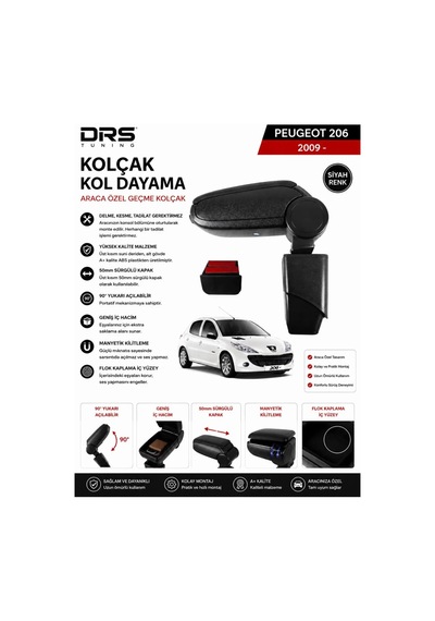 Peugeot 206 2009 - 2012 Kolçak Kol Dayama Siyah